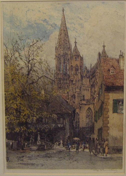 Luigi Kasimir (1881-1962) Freiburg, 69/100, signed: Luigi Kasimir (1881-1962) Edition 69/100 at lower left. Artist signed lower right. Framed and matted. The image size: 19.25" x 13.5". Framed measurement: 27" x 20.5".