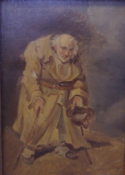 Beggar Man, Oil on Canvas T.Lawrence Art Society: Beggar Man, oil on canvas. The back label reads: T.Lawrence Art Society, Devises, Wilts, UK. Unsigned. The image measures 14.5" x 10". The framed measurement: 18" x 13.5". Note: Some minor repairs.