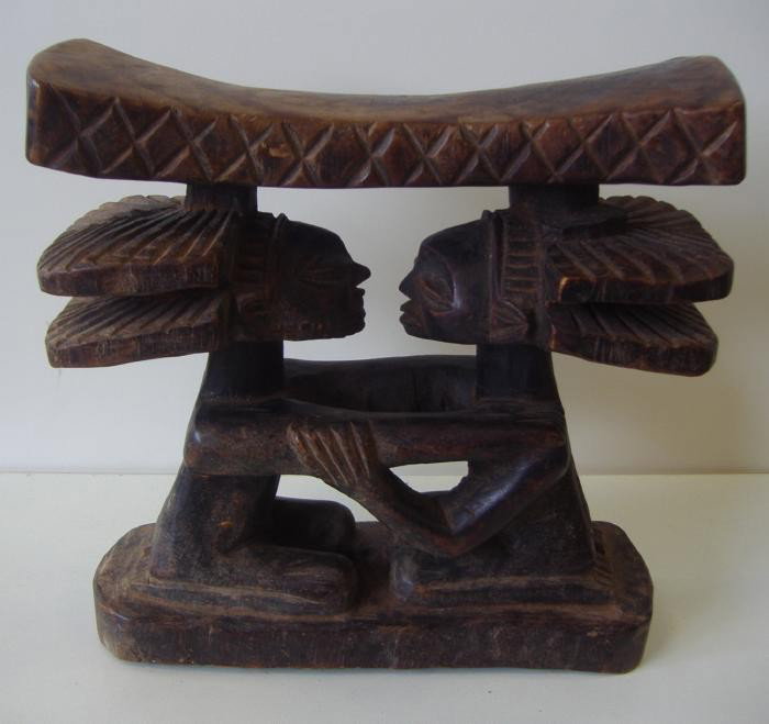 African Luba Tribe Congo Headrest (vintage): Double figure headrest.