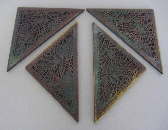 4 Tiffany Studios Pine Needle Blotter Corners: Four large bronze blotter corners each marked Tiffany Studios, New York, 997. In the pine needle pattern. Each measuring 5.75" x 5.75"