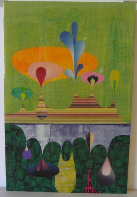 Rex Ray Untitled Collage, signed & dated 2001: Rex Ray is a San Francisco based fine artist, whose collages, paintings and design work have been exhibited at galleries and museums, including The San Francisco Museum of Modern Art and the Universit