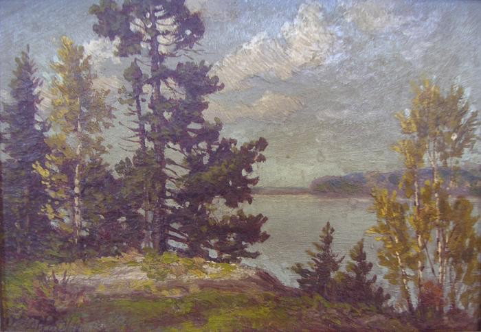 Otto Planding (1887-1964) Muskoka Lake, Ontario: Well painted framed oil on board by Canadian artist Otto Planding (1887-1964). The painting is signed by the artist lower left and is identified on the back as "Muskoka Lake" (Ontario, Canada). The im