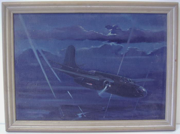 Charles Dent Aviation Airplane Oil Painting, 1942: Framed World War II aviation oil painting on canvas board by artist Charles Dent. Signed and dated 1942. The image measures 9.5" x 13.5". The framed measurement, 11.5" x 15.5".