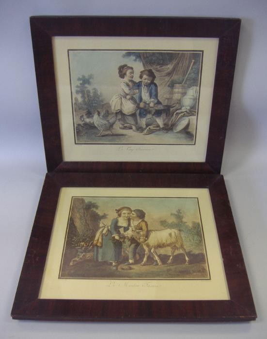 2 Jean Baptiste Huet Colored Engravings: After Jean-Baptiste Huet (1745-1811). Two colored engravings Le Mouton Favori and Le Coq Secouru. The sight size of the paper of each, 11.25" x 13". The engravings have not been examined outside of th