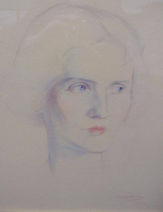 Bertha Ballou (1891-1978) Portrait of a Woman: Framed portrait of a young woman by Washington artist Bertha Ballou. The painting is signed and dated 1936. Image measures 17.5" x 13.5". The framed measurement, 18.75" x 14.75".