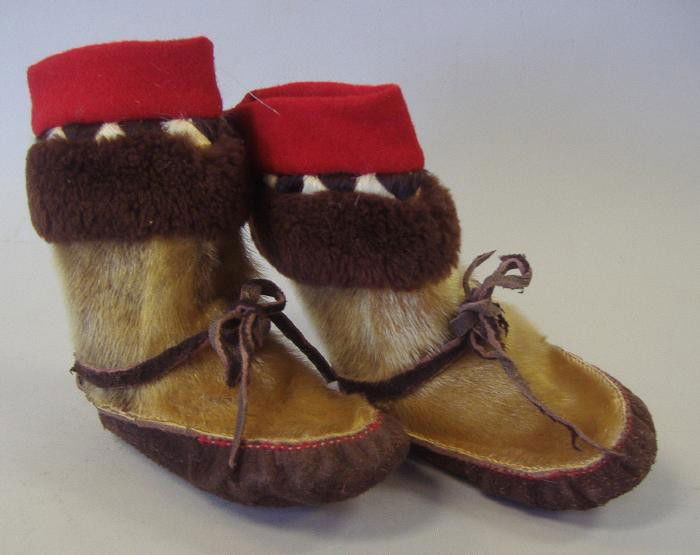 Child's Alaskan Eskimo Seal Skin Muckluck Boots: Measures 6" long, 3" wide and 6" high. No size available.
