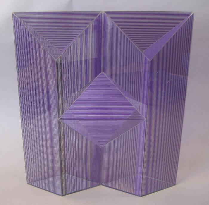 Plexiglas Sculpture Vasarely Style, Plexiglass: Multi-dimensional plexiglas sculpture in the style of Victor Vasarely. Unsigned. Measures 18" high, 16" wide and 4" deep.