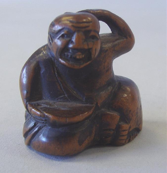 Carved Box Wood Netsuke: Measures 1.5" high. (William Bowden estate)