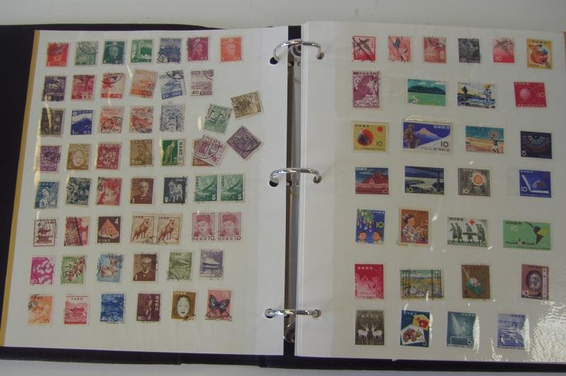 Stamp Collection, Japan, India, Jordan, Russia +: Vintage stamp collection featuring stamps from Japan, Nippon, India, Jordan, Chile, Vietnam, and Russia.