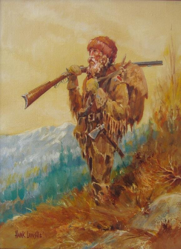 Hank Lawshe (1935-1993) "Andre": Framed oil on canvas by Western artist Hank Lawshe'. Titled "Andre". The image measures 15.5" x 11.5". Signed by the artist, lower left. Artist dedication to Robert Ruby on the reverse and dated 1978.