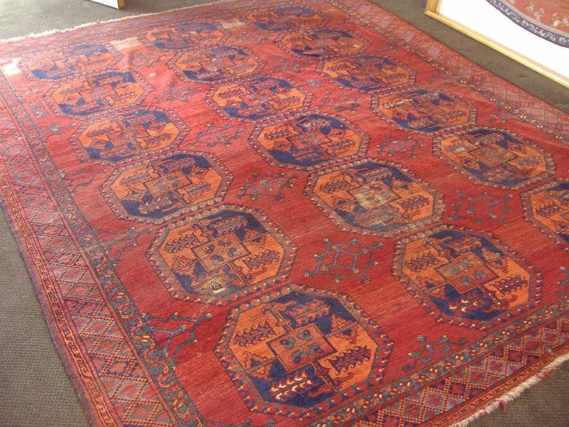 Antique Afghan Ersari Main Carpet, c.1870s: Afghan Ersari main carpet, c.1870s. Measures 115" x 94". NOTE: showing some losses and wear. Originally purchased from Andrew Hale, Anahita Gallery, Santa Fe.