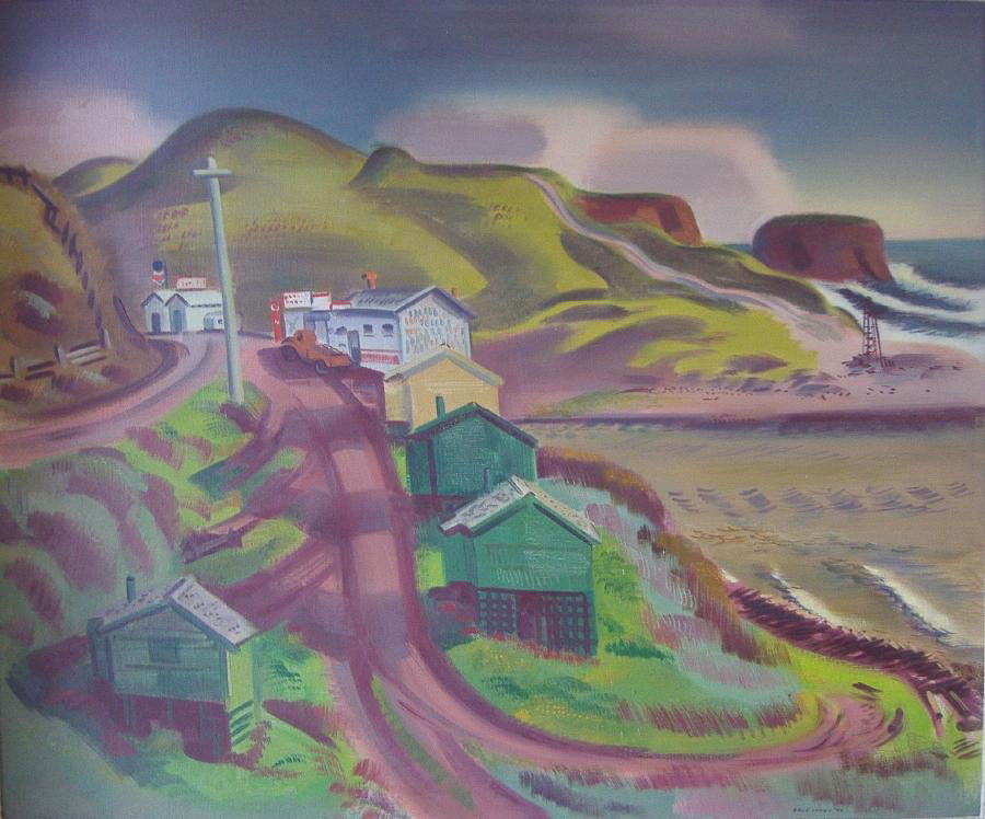 ERLE LORAN (1905-1999), December in California: Framed oil on canvas by Erle (Earle) Loran. The painting is titled on the label "December Grass in California". Measures 30" x 36". Framed measurement 37" x 42.75". Signed and dated 42 (1942).