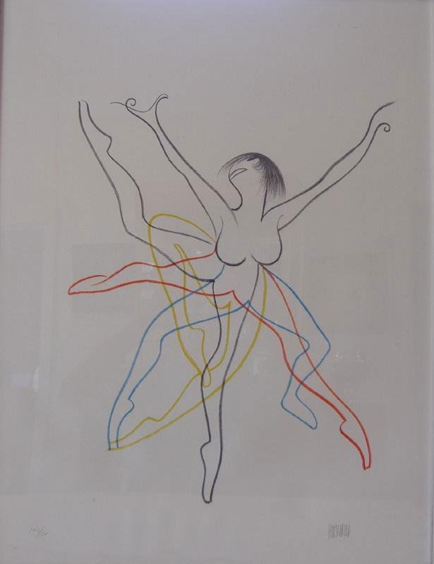 AL HIRSCHFELD (1903-2003) "Female Dancer": Framed lithograph by Al (Albert) Hirschfeld. Untitled series depicting a female dancer. Signed in pencil with an edition of 106/120. BSA Chop / Watermark at lower right corner. Sight measurement 25.5"