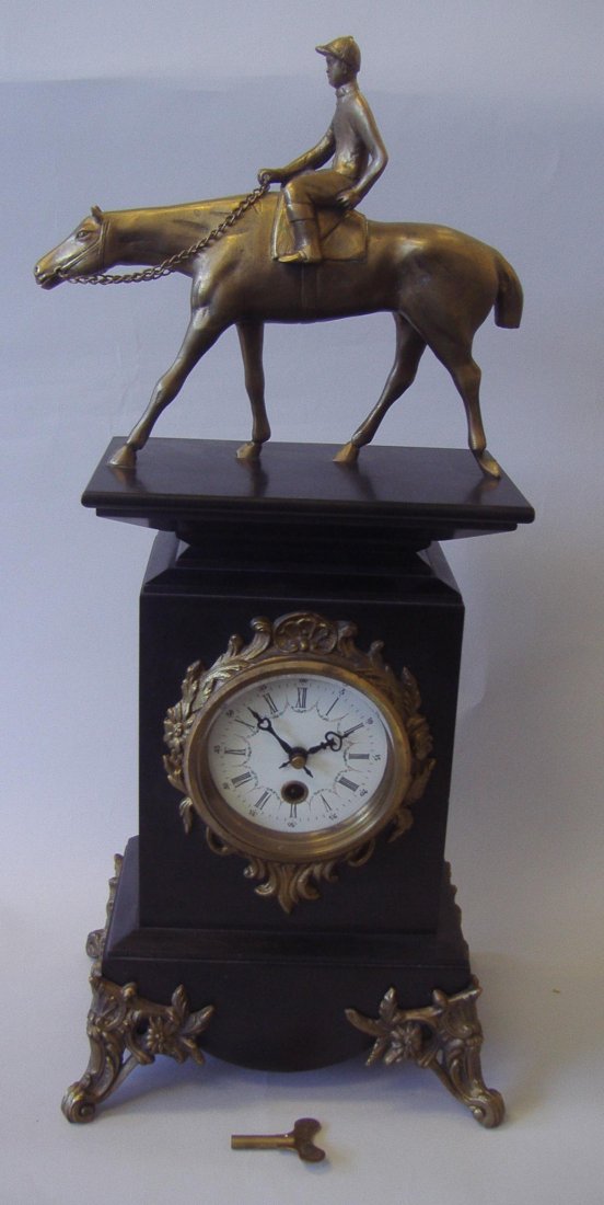 Black Slate & Bronze Clock with Jockey & Horse May 16, 2013 Klein
