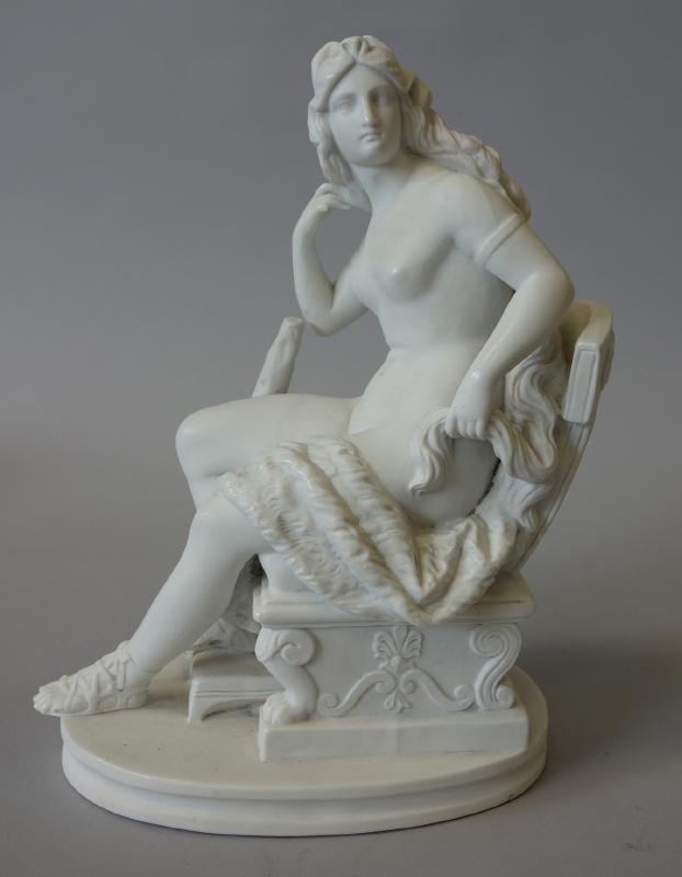 Royal Vienna Parian Model of Diana the Huntress: A Royal Vienna parian bisque porcelain model of a seated female warrior, "Diana the Huntress" 19th century. Measures 8.75" high and 7" x 4.5" at the base. Impressed beehive mark underfoot and impresse
