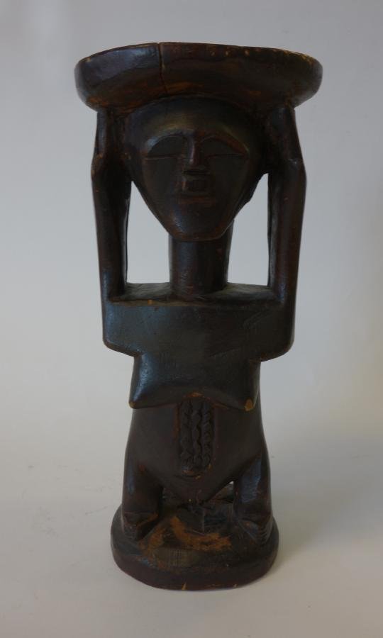 African Baluba Tribe Carved Wood Stool: An African carved wood stool. Baluba tribe, Democratic Republic of the Congo, ex. Belgian Congo. Depicts a male and female, likely used by the chief, as usually these figures represent the first male 