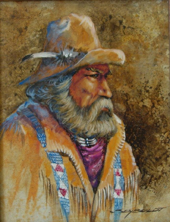 Carl Eugene Seyboldt (b-1945): Framed oil on masonite by Oregon artist Carl Eugene Seyboldt. The painting depicts a bearded male hunter. Measures 5" x 3-7/8". Signed lower right. Framed measurement 10" x 9".