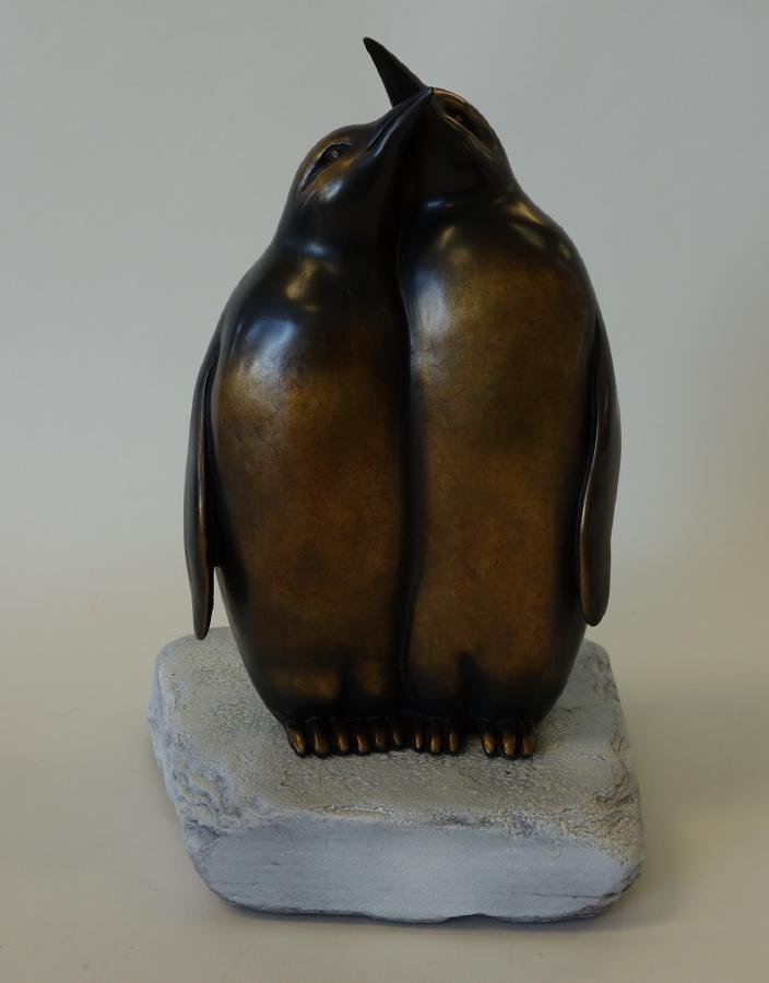 Georgia Gerber, Bronze Penguin Sculpture: A bronze model of a pair of penguins, by Pacific Northwest (Whidbey Island, WA), artist Georgia Gerber (1955- ). Titled "Pair of Kings". Signed and dated 2007 in the bronze. Edition 9/90. Measures 10"