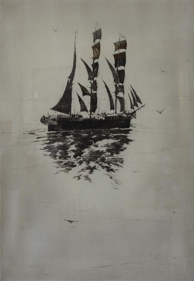 Philip Kappel (1901-1981) Homeward Bound: Framed etching by Philip Kappel (1901-1981). Signed in pencil by the artist, titled Homeward Bound and dedicated "For Albert L. Washburn, 1935". The image measures 14.25" x 10". Framed and matted meas