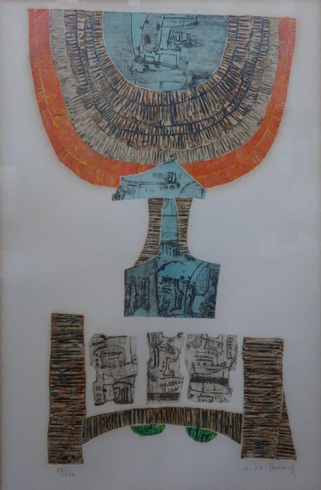 K.B. Hwang (1932-), Korean Mezzotint, Growth: Framed mezzotint by Korean artist K. B. Hwang (1932-). Titled "Growth". Signed by the artist in pencil and numbered 33/250. c.1970. Image size, 27.25" x 17.75". Framed and matted measurement 34" x 24"