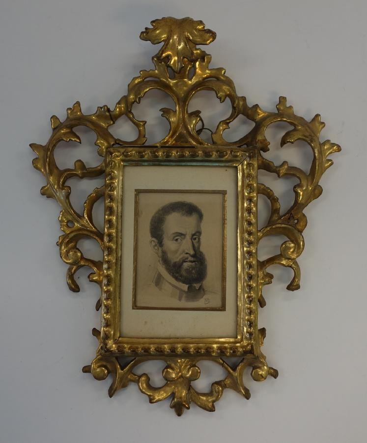 Jean Baptise Madou (1796-1877): Framed pencil / charcoal drawing on paper by Jean-Baptise Madou (1796-1877, Belgium). The drawing is initial signed by the artist lower right. The verso identifies the subject as Carl V. The image mea