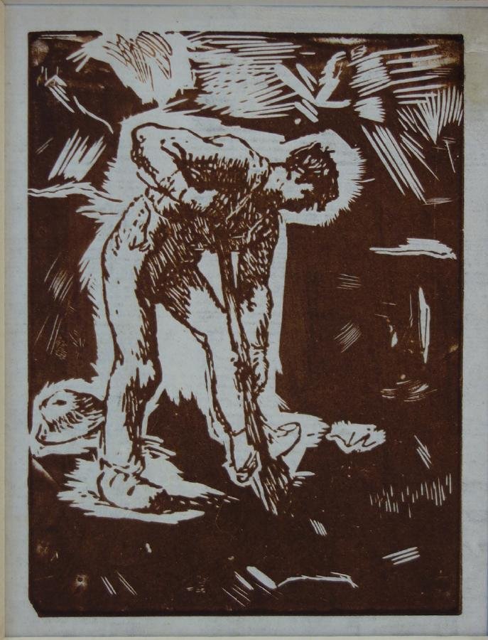 Jean Francois Millet, Becheur au Travail: Framed original woodcut on tissue by Jean Francois Millet (France 1814-1875). Titled "Becheur au Travail". Original date of creation, 1863. On tissue thin paper with a sheet measurement of 7.5" x 5.75