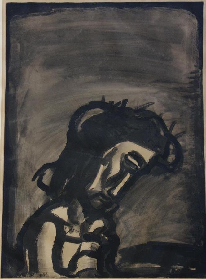 Georges Rouault (1871-1958) La Miserere, Vollard: Georges Rouault (1871-1958), lithograph, from the La Miserere suite, "The Head of Christ". Twice initial signed and dated 1922, see photos. Watermark of Ambroise Vollard and on Arches paper. The rever
