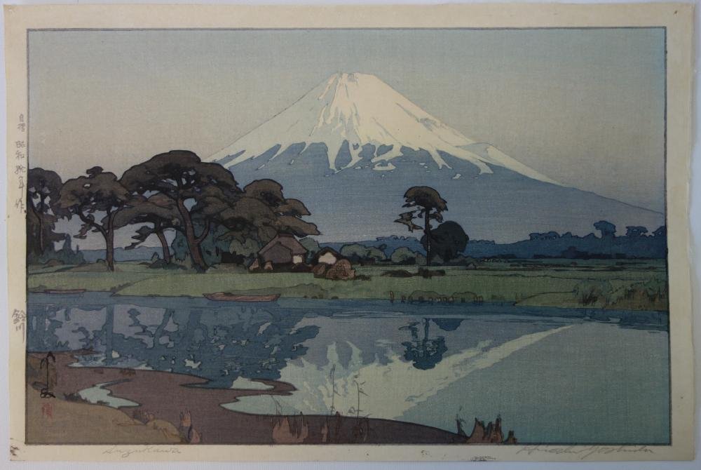 Hiroshi Yoshida, Woodblock, Suzukawa: Japanese woodblock by Hiroshi Yoshida (Japan, 1876-1950). Pencil signed and titled Suzukawa, 1935. Sheet size 10.5" x 15-5/8". Unframed.