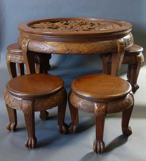 Fine Chinese Carved Tea Table Stools