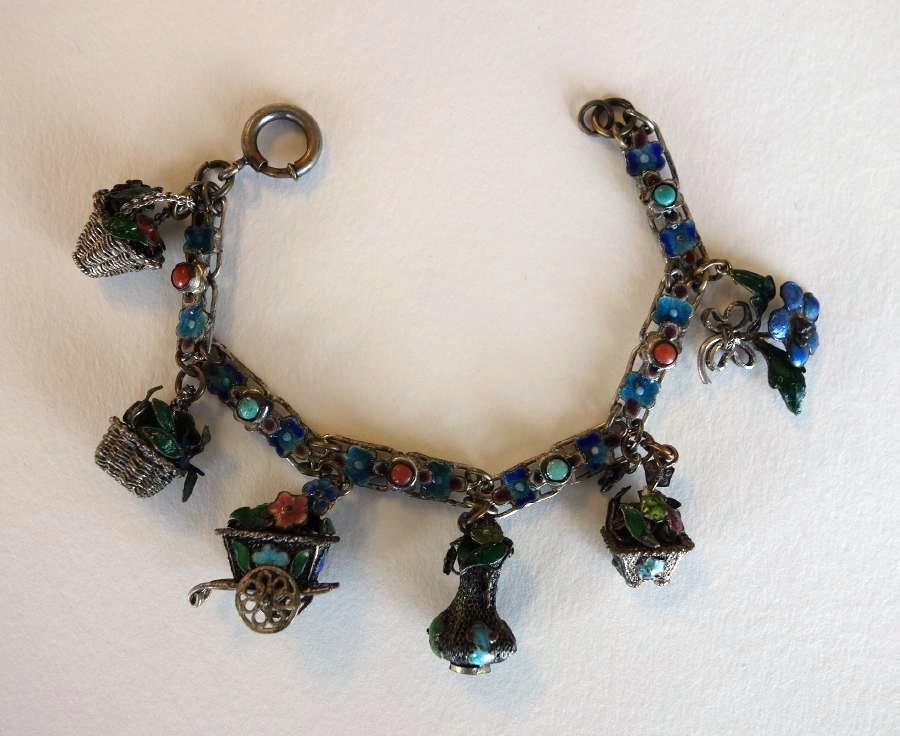 Chinese Silver & Enamel Charm Bracelet (1 of 3)