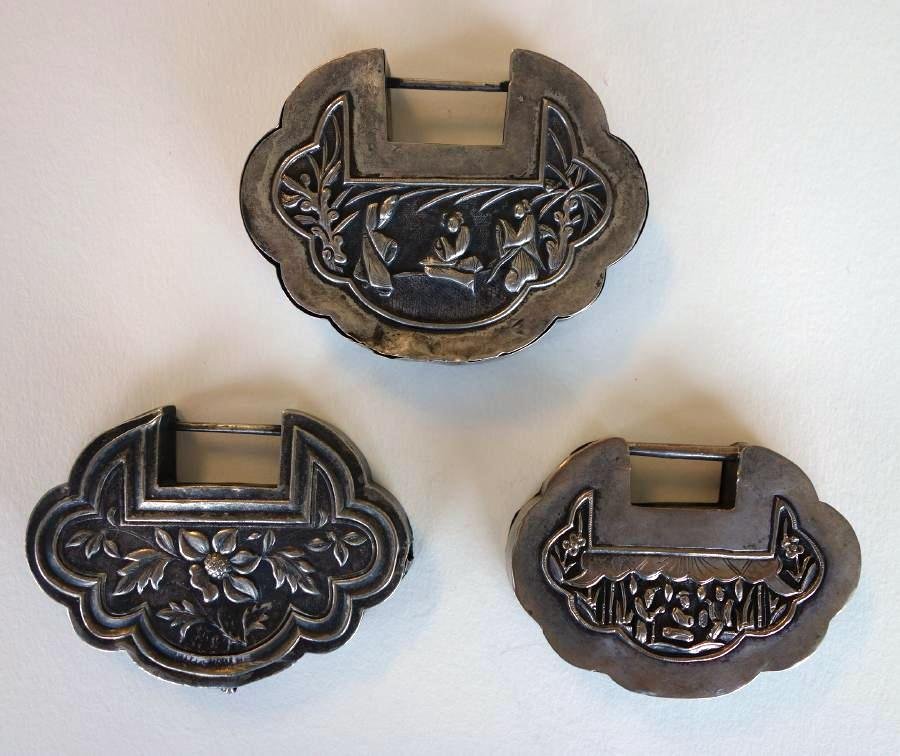 3 Chinese Silver Lingzhi Lock Pendants / Amulet (1 of 4)