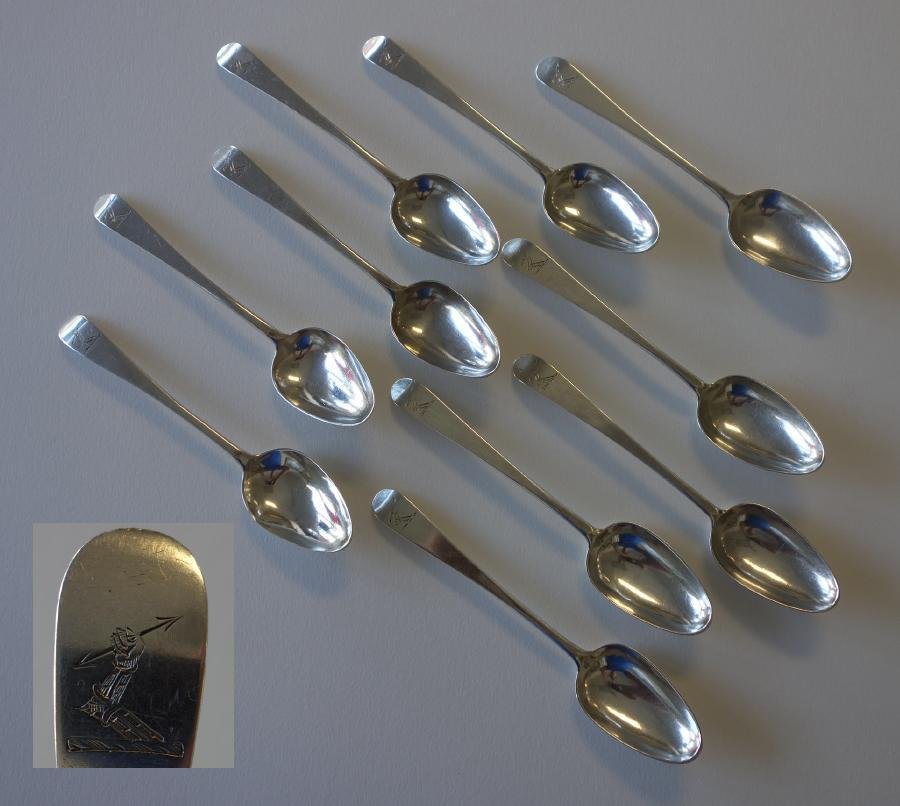 10 Sterling Silver Teaspoons, Maker's Mark CT (1 of 3)