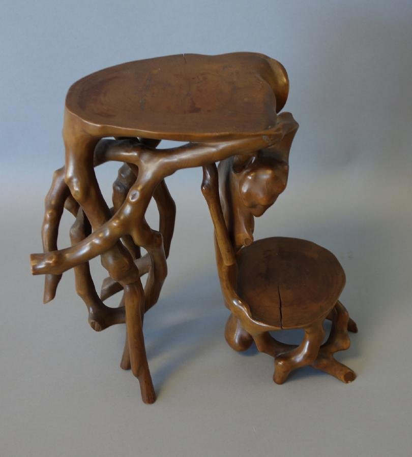 Chinese Carved Wood Double Pedestal Stand (1 of 2)