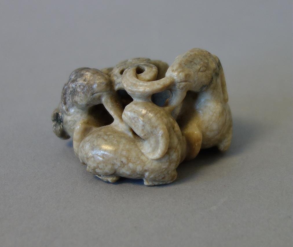 Chinese White Jade Carving, Ram Group (1 of 2)