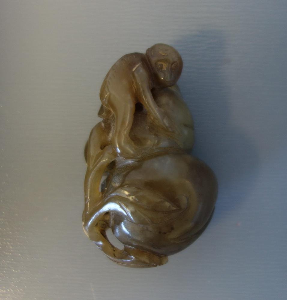 Chinese Jade Toggle, Monkey & Bat on Fruit (1 of 2)