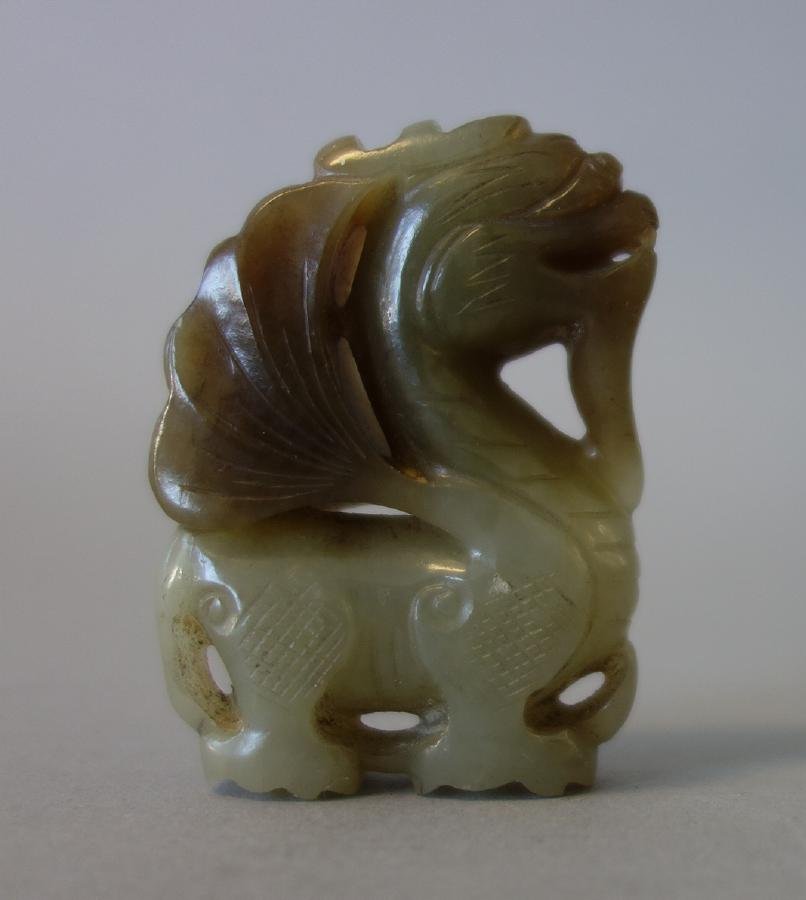 Chinese Carved Jade Toggle, Bearded Qilin (1 of 2)