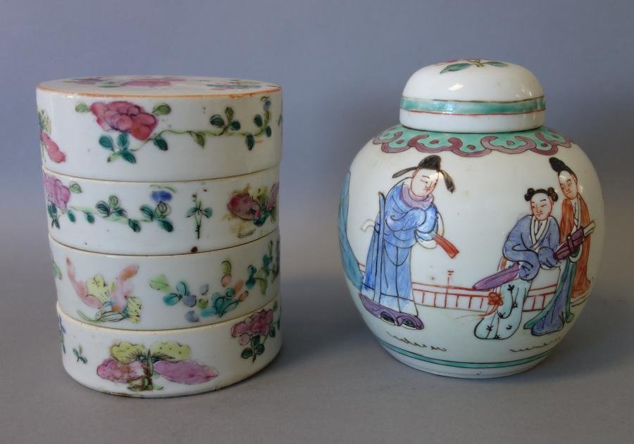 Chinese 4-Tiered Porcelain Box & Ginger Jar (1 of 3)