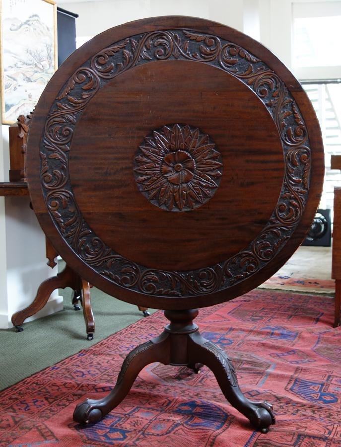19thc Carved Mahogany Tilt Top Table (1 of 4)
