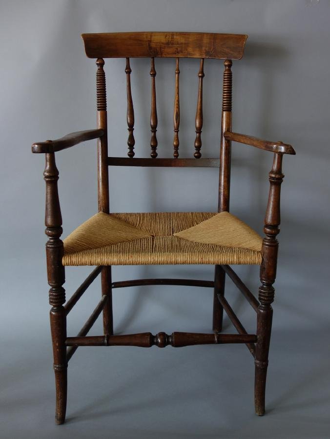 18thc Spindle Back Arm Chair, Rush Seat (1 of 2)