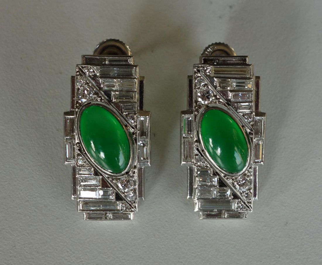 Art Deco Diamond & Jadeite Jade Earrings (1 of 2)