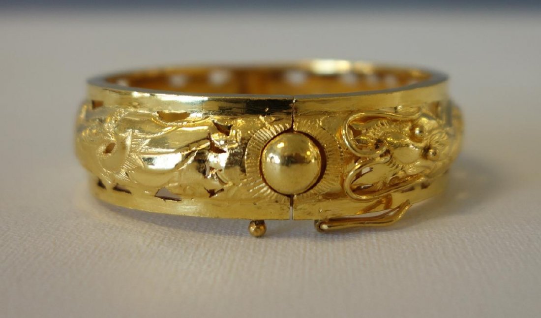 Chinese 24K Gold Cuff Bracelet, Signed (1 of 5)