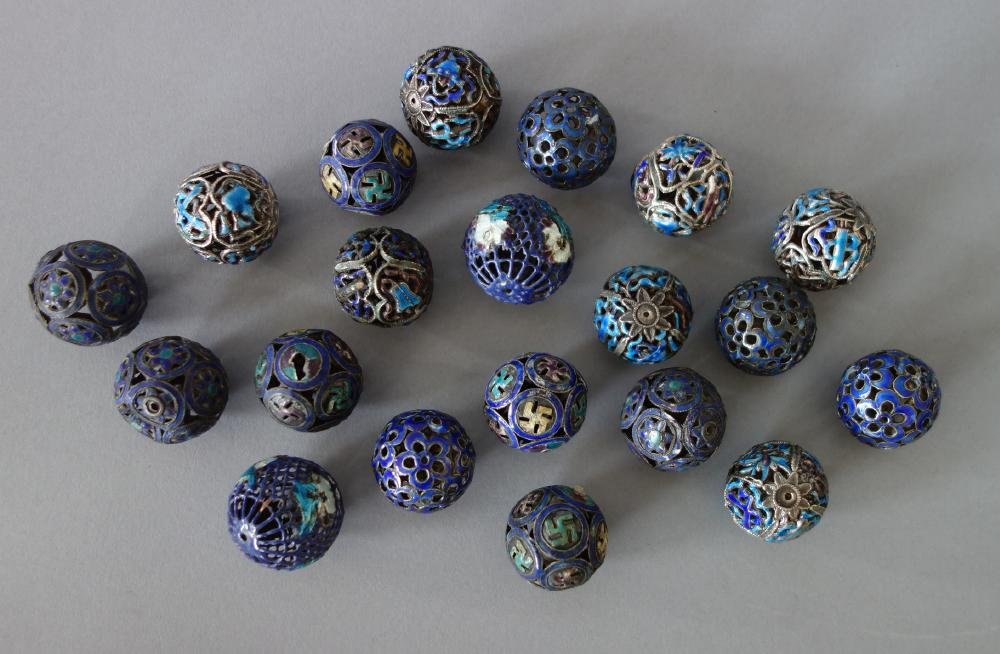 20 Large Chinese Silver & Enamel Pierced Beads (1 of 1)