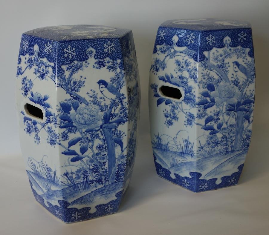 Japanese Seto Blue & White Porcelain Garden Seats (1 of 4)