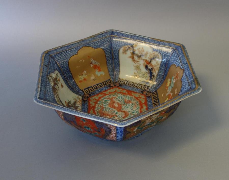 19thc Japanese Imari Hexagonal Bowl, Leaf Signed (1 of 7)