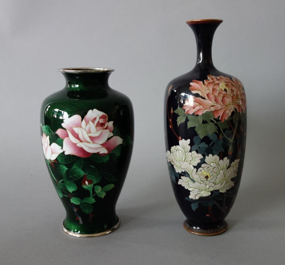 2 Japanese Cloisonne Vases, Sato & Silver Wire (1 of 3)