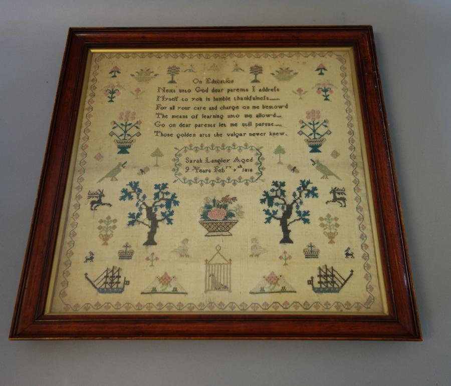 Fine Needlework Sampler, Sarah Langley, 1818 (1 of 6)