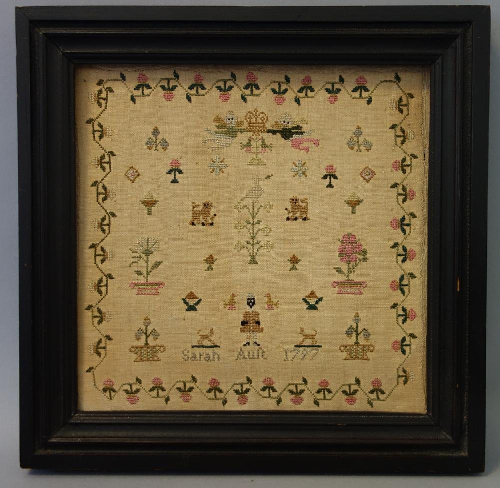 1797 Sarah Aust Sampler w/ Black Girl Figure (1 of 5)