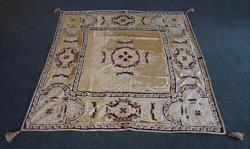 Antique Embroidered Silk & Velvet Piano Shawl (1 of 4)