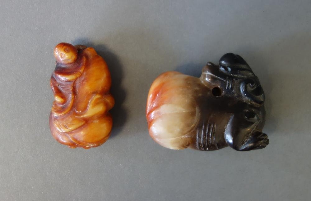 2 Chinese Carved Jade Toggles, Qilin & Monkey (1 of 3)