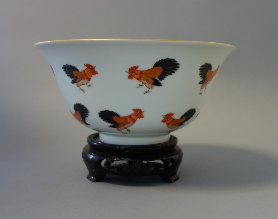 Chinese Famille Rose Porcelain Bowl, Rooster Motif (1 of 3)